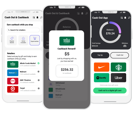 Earn cashback while you shop and cash out to a digital gift card